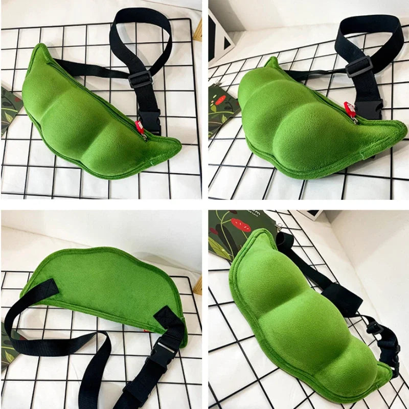 2026 Personality Creative Edamame Shape Ladies Messenger Bag Plush Pea Shoulder Bag Fun and Funny Chest Bag Bolsa De Mensajero