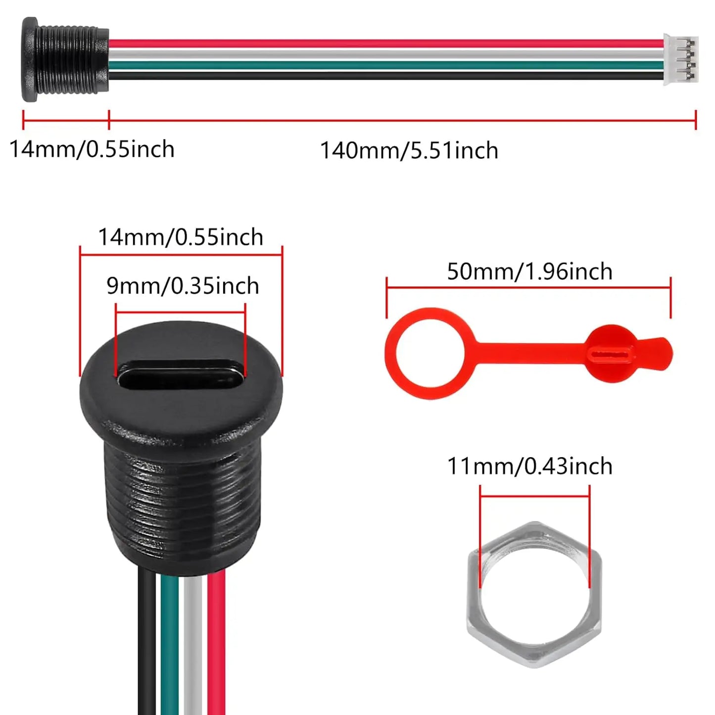 8pcs Type-C Chassis 4 Pin Type-C Socket Connector Waterproof Jack Female Charging Port 3A USB-C Charger Plug Socket 4pin