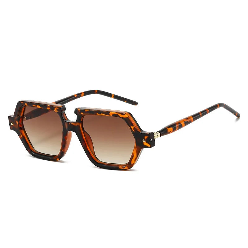 JNPCXI New Polygon Square Rivets Sunglasses Women Fashion Double Color Leopard Gradient Shades Men Clear Lens Frame UV400