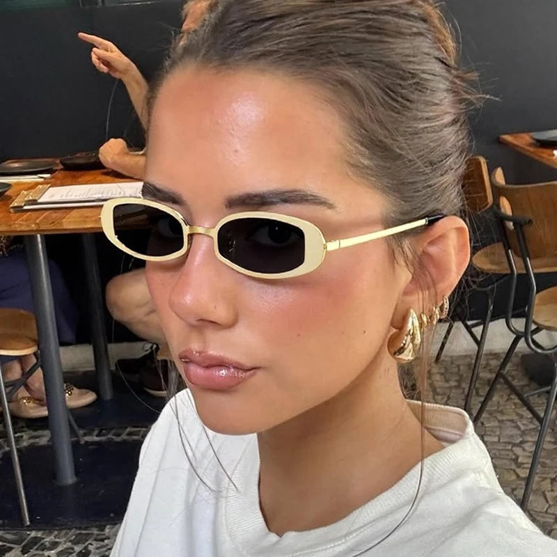 JNPCXI New Retro Small Oval Metal Women Sunglasses Shades UV400 Retro Punk Men Clear Lens Frame