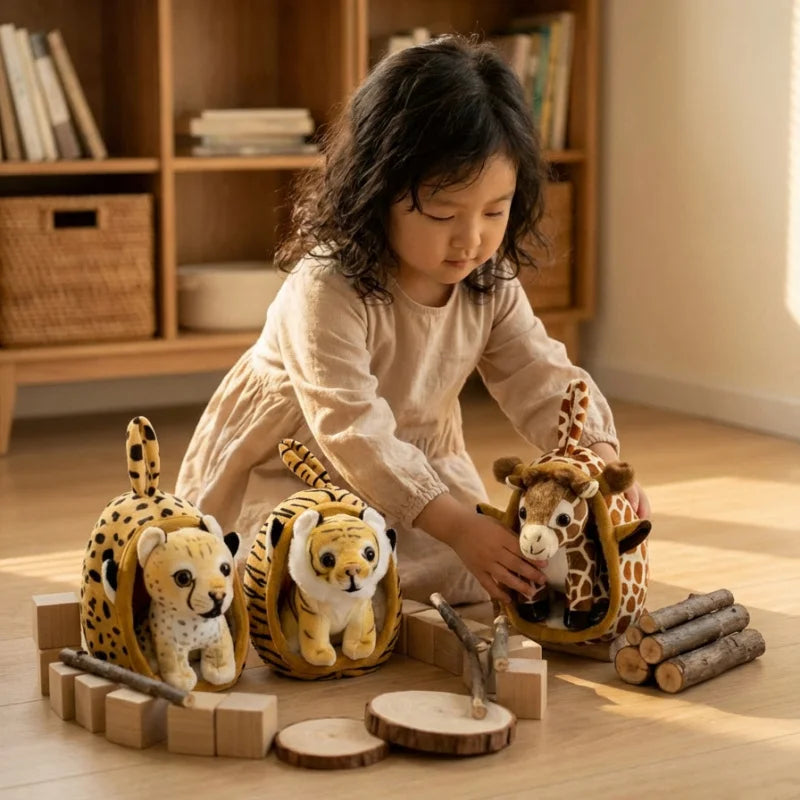 1Pc 18CM Lovely Animal Nest Plush Toy Simulation Tiger Leopard Husky Lion Giraffe Shiba Inu Dolls Kawaii Home Decoration Gift