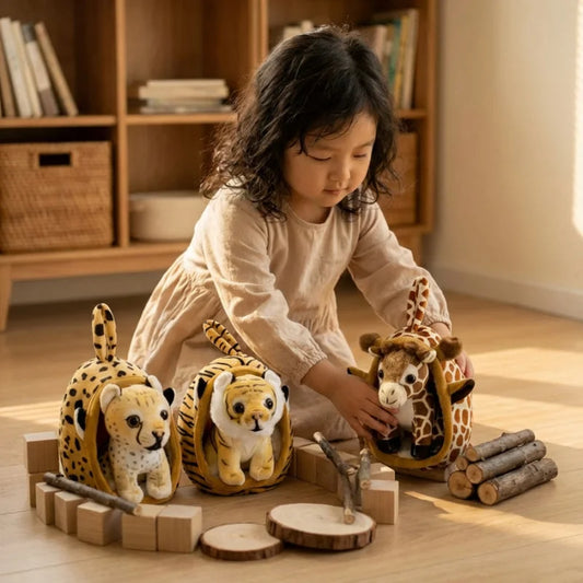 1Pc 18CM Lovely Animal Nest Plush Toy Simulation Tiger Leopard Husky Lion Giraffe Shiba Inu Dolls Kawaii Home Decoration Gift