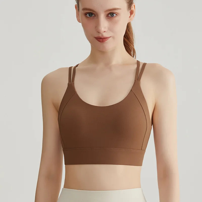 New Women's Sports Bra Padded Without Bones Cross Back Fitness Busty Underwear High Support Impact Running Gym Vest Yoga Bras
