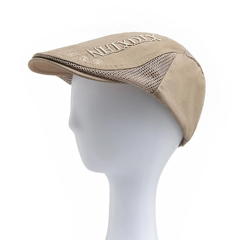 Summer Beret Men Letter Embroidery Mesh Cap Cotton Sun Visor Flat Hat Vintage Fashion Berets Newsboy Caps For Casual Adjustable