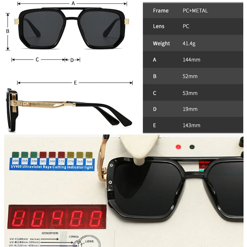 JNPCXI Fashion Double Bridges Square Sunglasses Women Retro Ins Popular Rivets Green Black Men Punk Sun Glasses Shades UV400