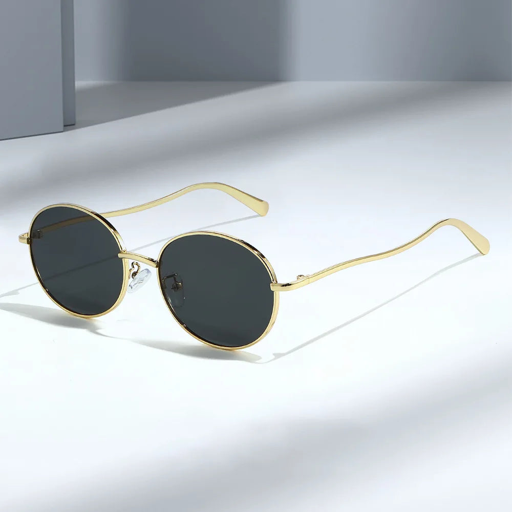 JNPCXI New Fashion Metal Round Gold Tea Sunglasses Women Shades UV400 Retro Men Punk Sun Glasses