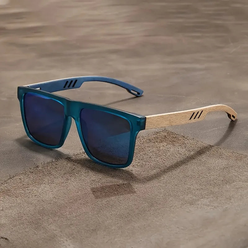 Wood Grain Spring Hinge Sunglasses Classic Retro Square Frame UV400 Unisex Comfort Fit for Daily Casual Wear