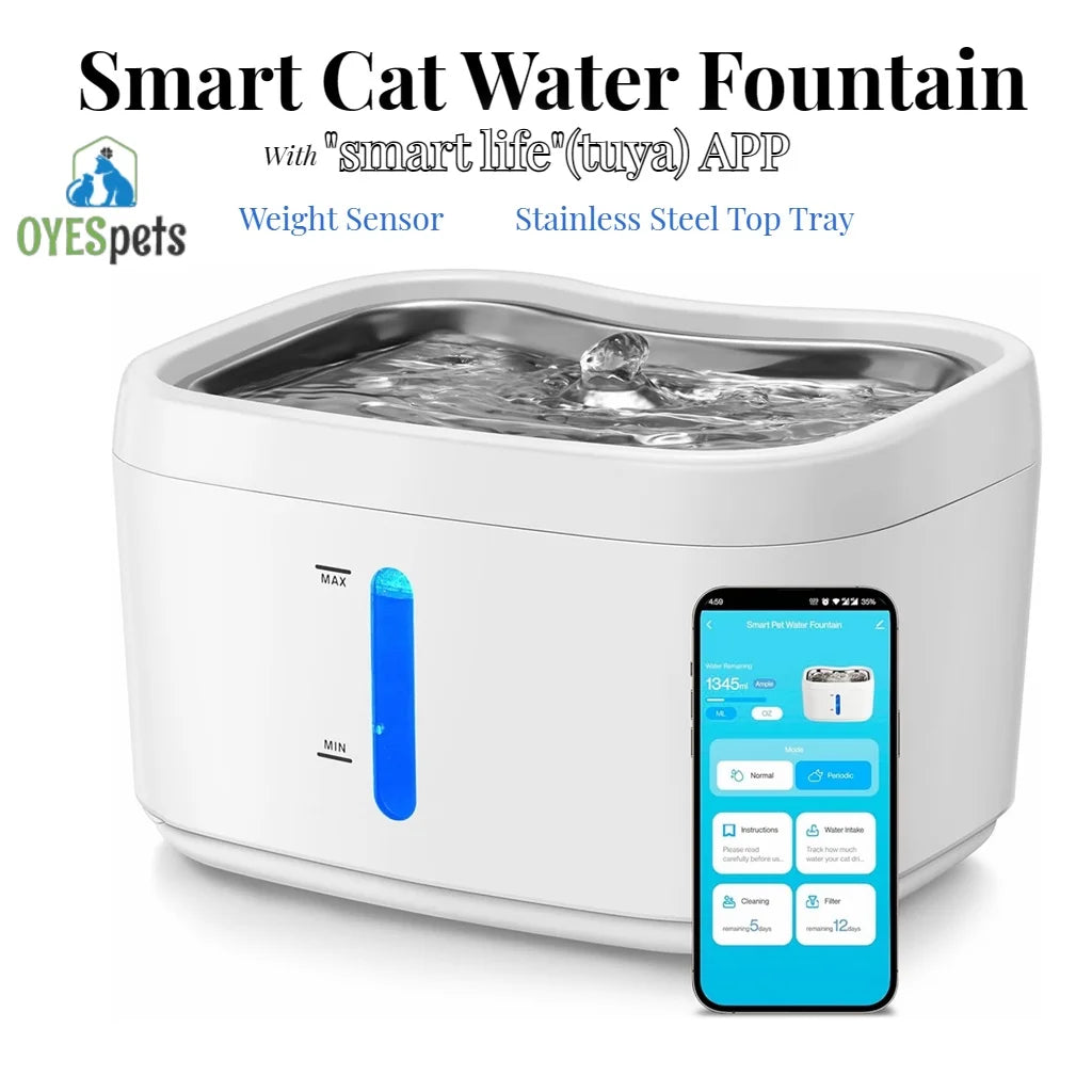 Cat Water Fountain w/APP Wireless Connected 84oz/2.5L Automatic Pet Water Tank