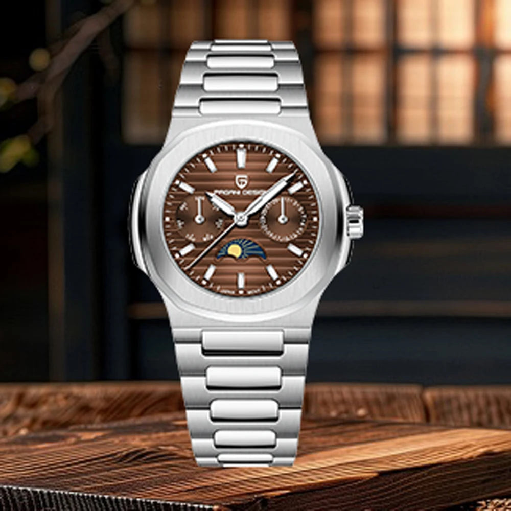 PAGANI Luxury Quartz Watches Men Multifunction Chronograph Auto Moon Phase Watch