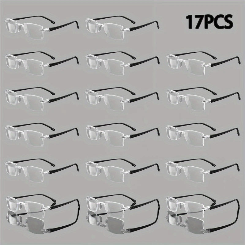 17pcs Anti-Blue Light Frameless Reading Glasses Fashionable Eyeglasses Simple Reading Glasses Unisex