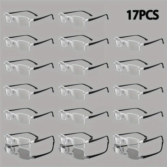 17pcs Anti-Blue Light Frameless Reading Glasses Fashionable Eyeglasses Simple Reading Glasses Unisex