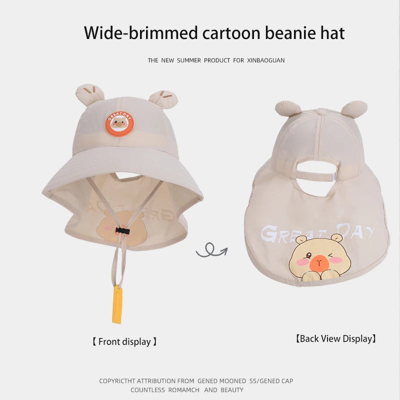 2263-Summer children's hats for boys and girls, outdoor sun protectionhats,cartooncutewhistlesunhats,widebrimshawlfishermanhats.