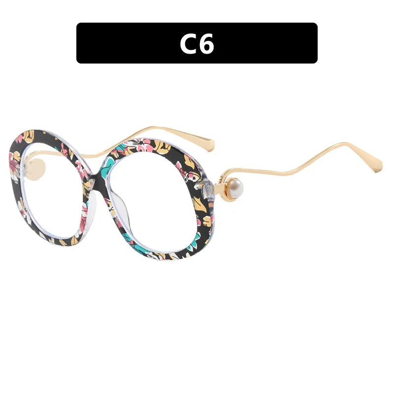 JNPCXI Vintage Round Women Luxury Sunglasses Fashion Pearl Design Glasses Frames UV400 Female Spectacles Frame