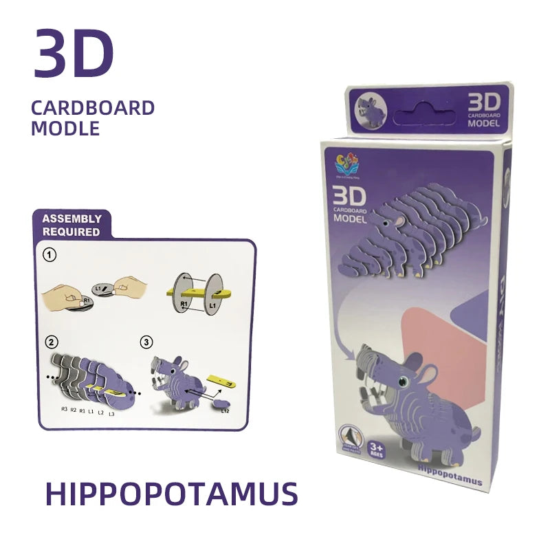 Children's 3D Puzzle Kindergarten Animal Puzzle Panda Squirrel Zebra Hippo Intelligence Early Education Toys Animal Model Paper
