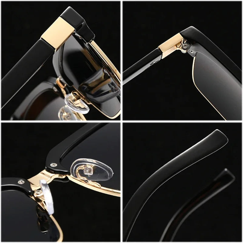 JNPCXI New Fashion Square Women Sunglasses Retro Rivets Men Clear Gradient Champagne Shades UV400 Sun Glasses