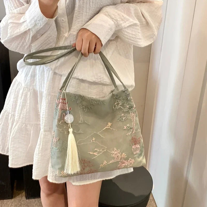 New Chinese Style Retro Bag 2026 New Models Silk Jacquard Fashionable Minimalist Bag Single Shoulder Diagonal Cross Women's Bag