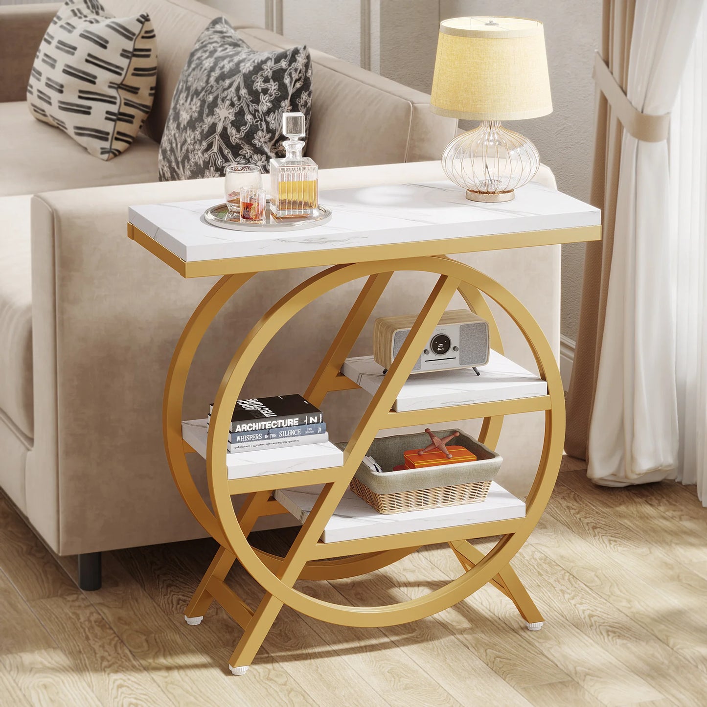 Tribesigns  Living Room 3-Tier Narrow Side End Table w/ Storage White Side Table