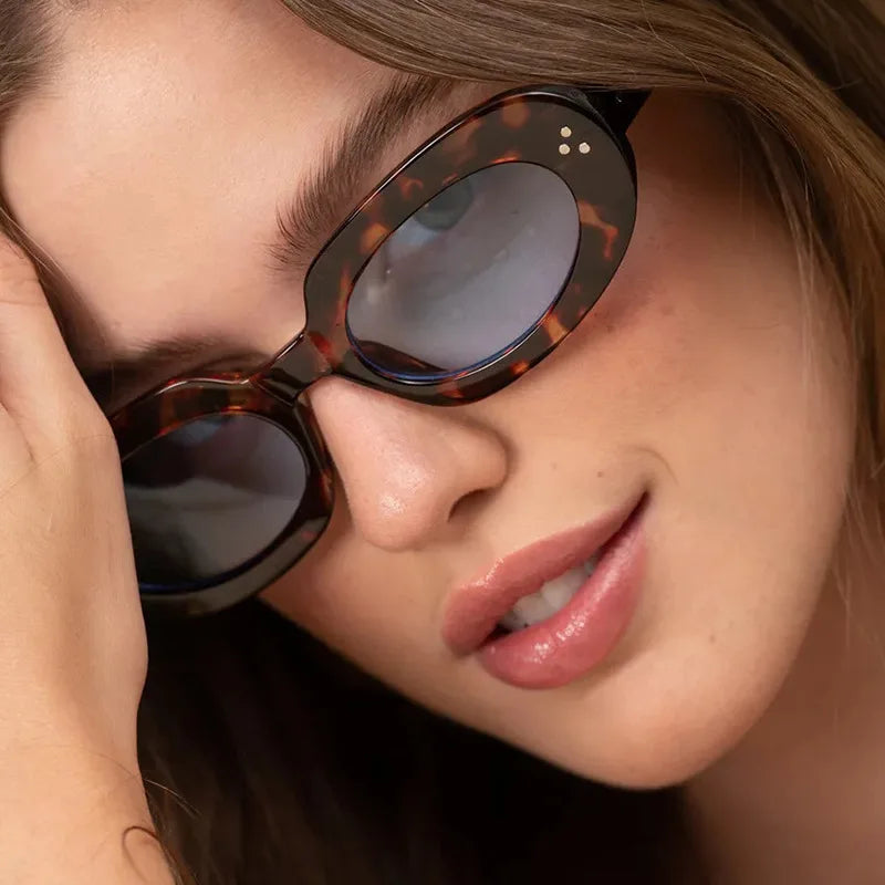 JNPCXI New Oval Women Fashion Sunglasses Shades UV400 Retro Punk Rivets Men Sun Glasses
