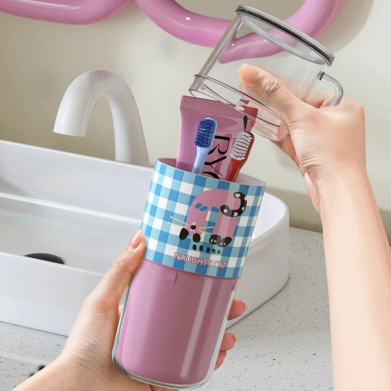 Toothbrush Storage Box with Handle, Travel Essential - Portable Toothbrush Storage Box, Equipped with Travel Mouthwash Cup
