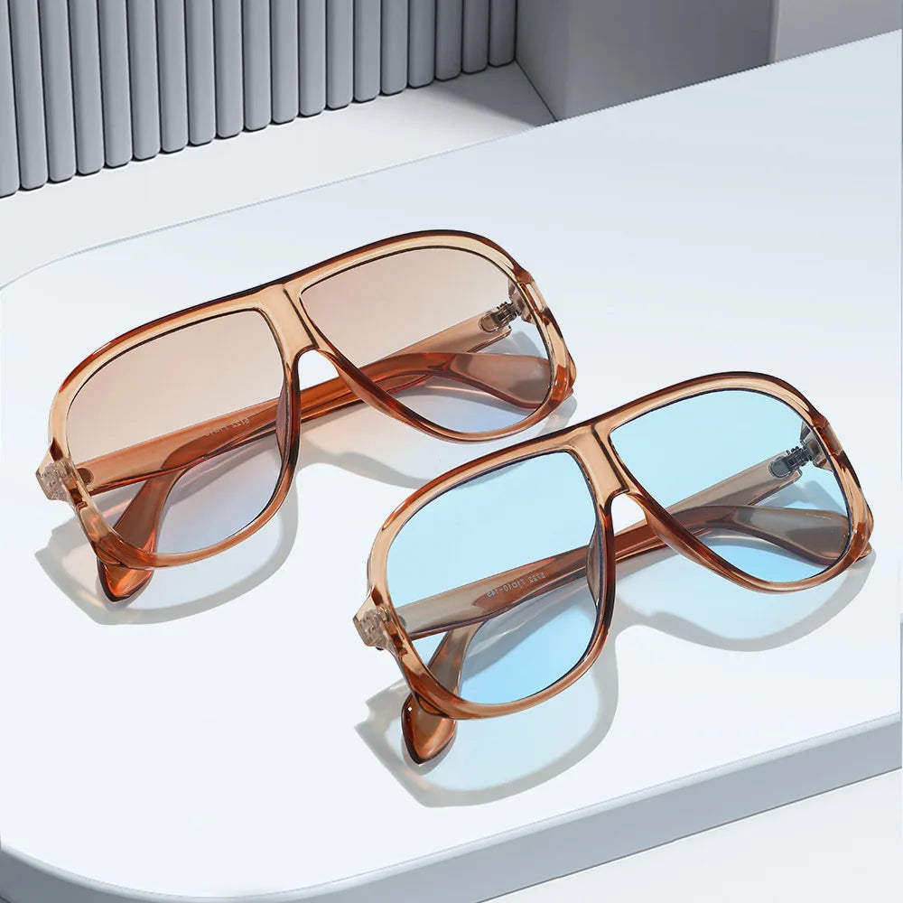 JNPCXI Retro Double Bridges Men Pilot Sunglasses Fashion Tea Rivets Decoration Shades UV400 Women Trending Sun Glasses