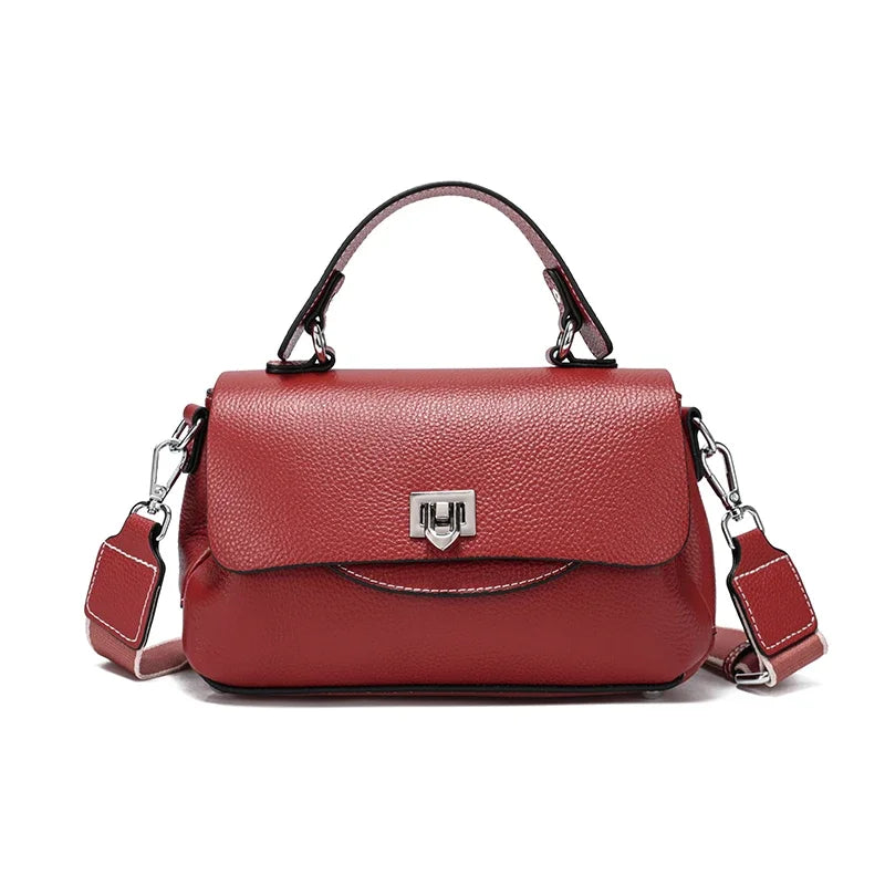 Genuine Leather Mini Crossbody Bag for Women Top Handle Satchel Handbag with Lock Closure Adjustable Strap Small Shoulder Bag