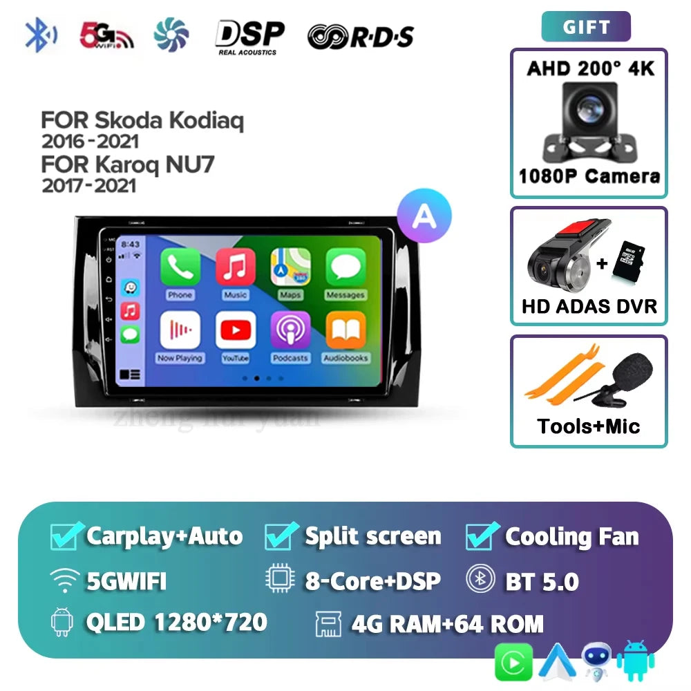For Skoda Kodiaq 2016 - 2021 Android 15 4G WIFI Car Radio Carplay Auto Multimedia Stereo Video Player GPS Navigation 12+256GB BT