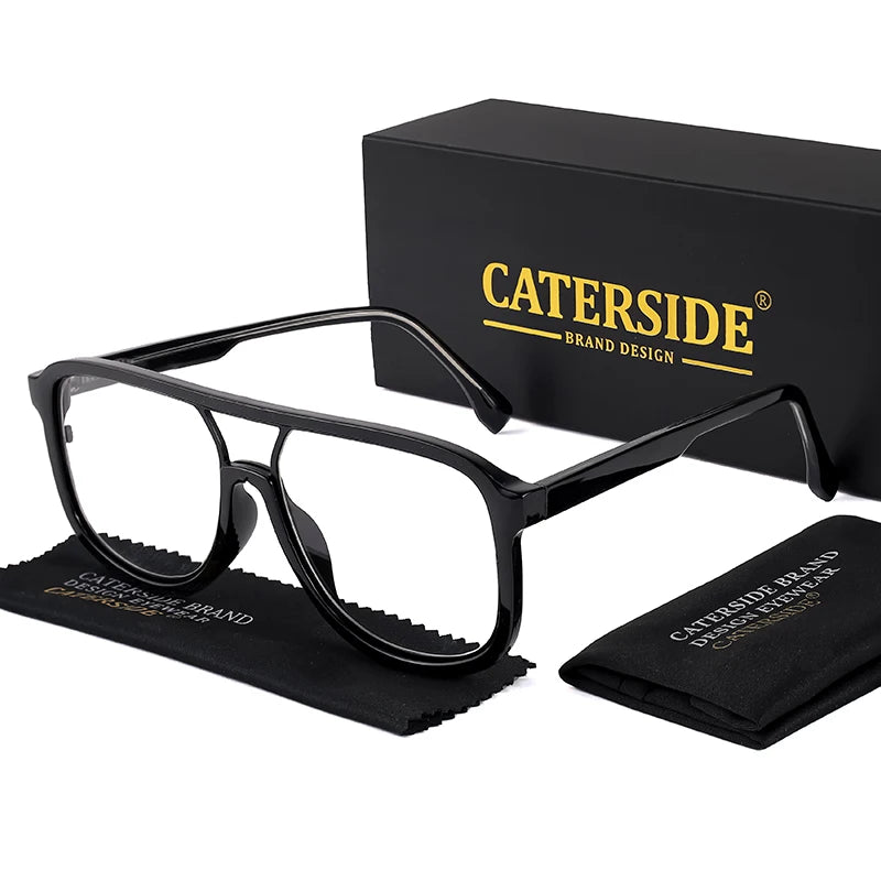 CATERSIDE Anti Blue Light Glasses for Men Retro Large TR+Metal Frame Women Eyeglass Flat Top Double Bridge Punk Brand Eyewear