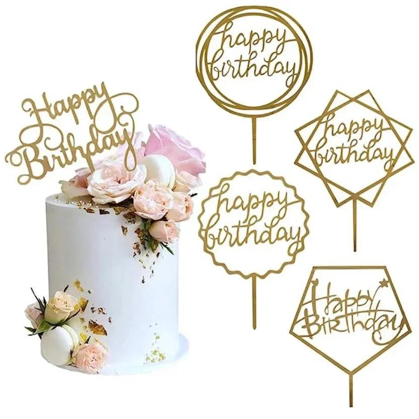 5 pcs Gold Acrylic Cake Topper 5pcs Happy Birthday Cake Topper Cake Decoration Supplies for Birthday Decorations