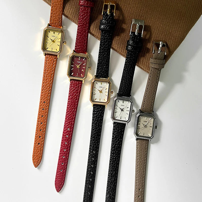 GEDI Ladies Small Wristwatches Elegant Square Vintage Watches for Woman Girlfriend Leather Strap Quartz Watch Gifts New