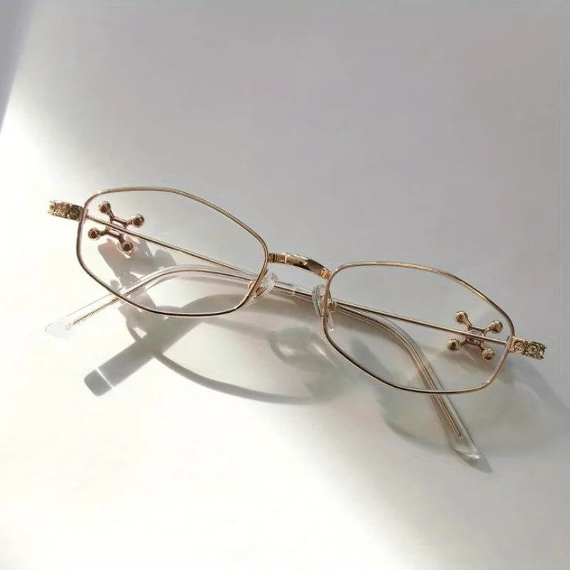 Shiny Rhinestone Metal Eyeglass Frame Women's Gold Wire Thin Frame Fashionable Flat Mirror Trendy Suitable for Daily Matching