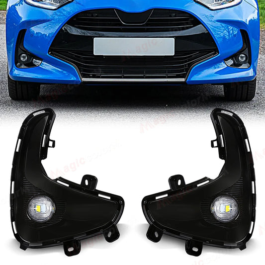 LED Fog Lamps For Toyota Vios Yaris 2020 2021 2022 Car Fog Light Front Bumper Daylight Cover Wire Harness Grille Foglights Frame