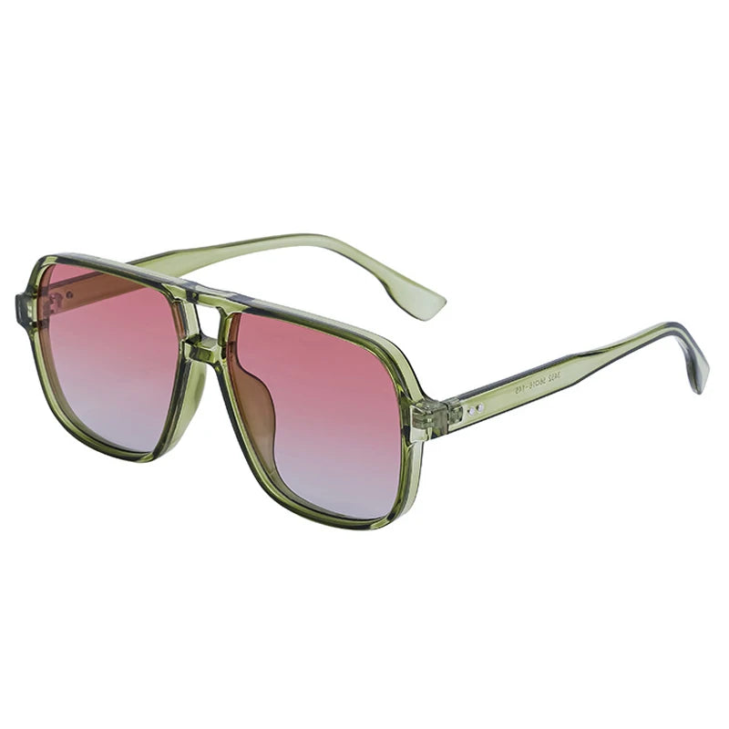 JNPCXI Retro Double Bridges Square Women Gradient Green Pink Sunglasses Shades UV400 Fashion Rivets Decoration Men Sun Glasses