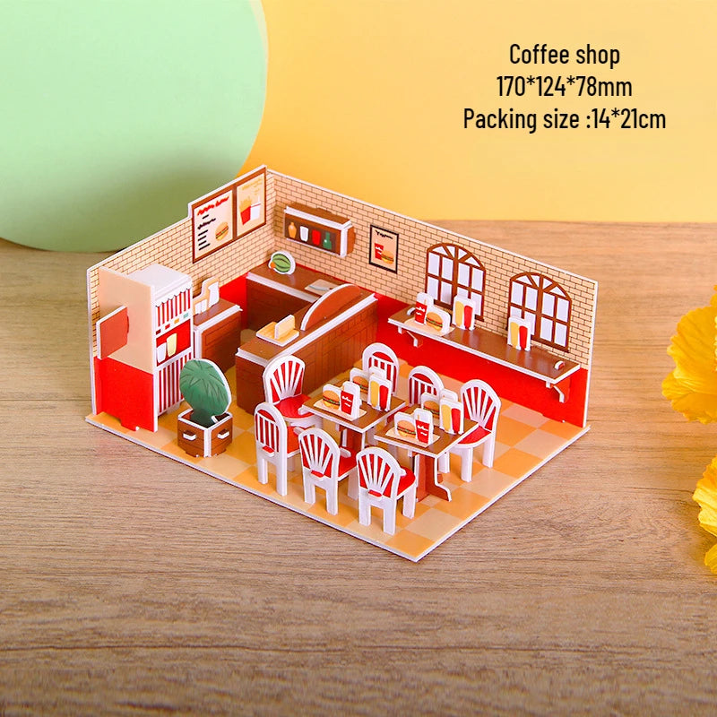 Paper 3d Children's Puzzle Toys Girl Room Shop Handmade DIY Children's Three-dimensional Puzzle Educational Toys Coffee Shop