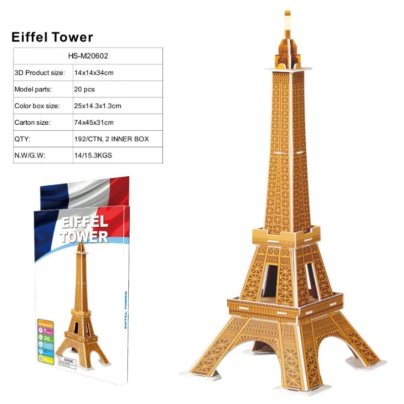 3D World-famous Architectural Puzzle Big Ben Pisa Tower White House Kindergarden Toy Children Classroom Handmade Gifts Jigsaw