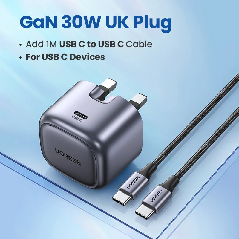 30W Fast Charger 1m 100W Cable iPhone 15 14 13 iPad Pro Samsung Xiaomi USB C