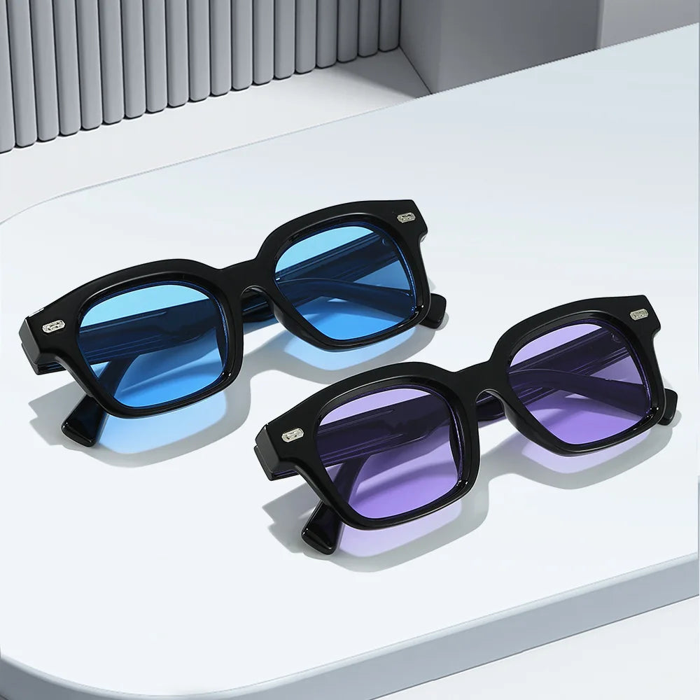 JNPCXI New Square Sunglasses Women Fashion Black Blue Shades UV400 Retro Rivets Men Clear Anti Blue Light Glasses Frame