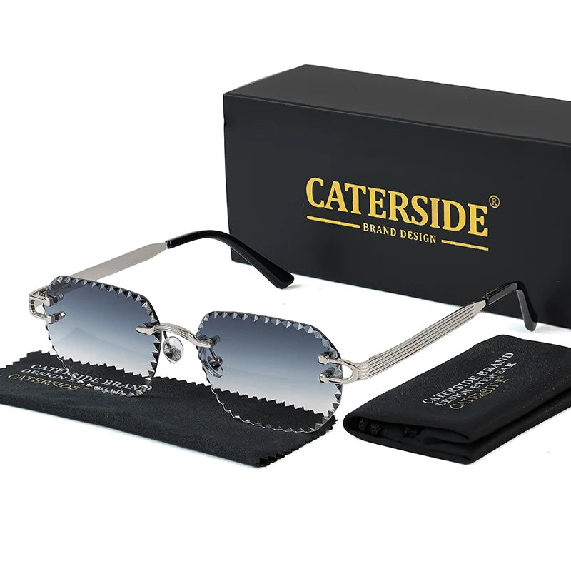 CATERSIDE New Rimless Sunglasses Men Square Fashion Cutting Lens Brand Design Sun Glasses for Women Party Festival Eyewear Gift