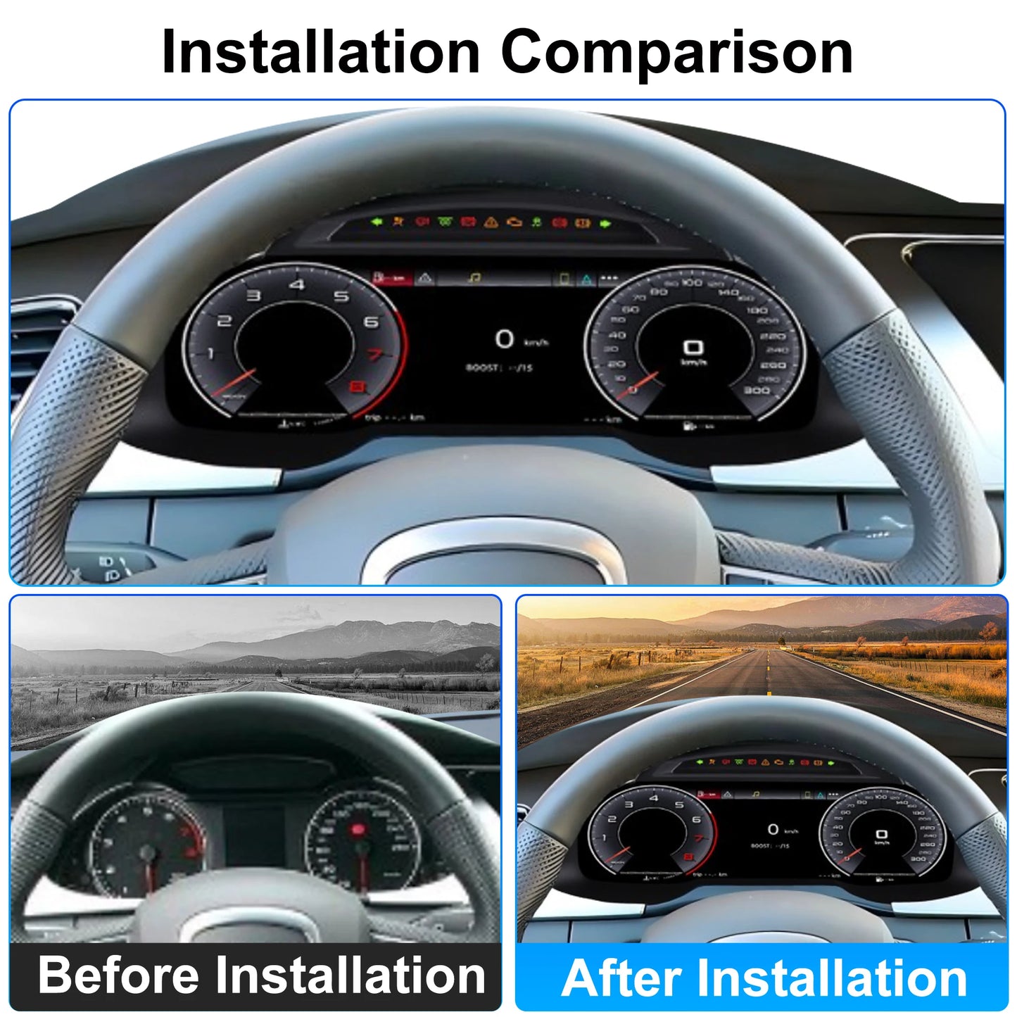 Digital instrument cluster For Audi A4 2009-2012 speedometer 12.3”HD screen1920*720 / iOS Carplay / Android Auto /Plug&Play