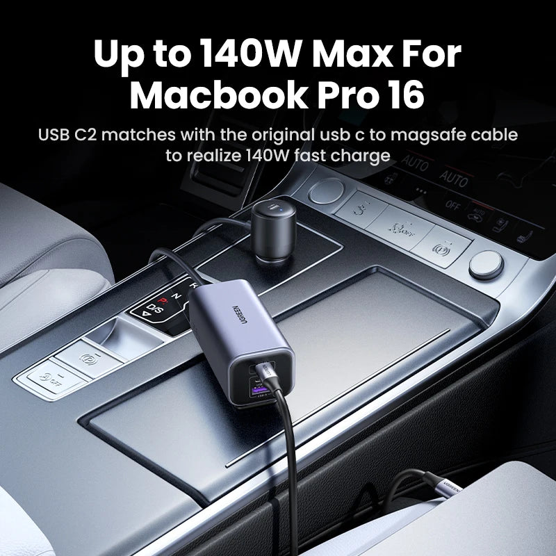 UGREEN Car Charger 150W Fast Charge Extender 4 USB Devices GaN Charger for iPhone 17 16 15 USB C Charger for iPad Notebook
