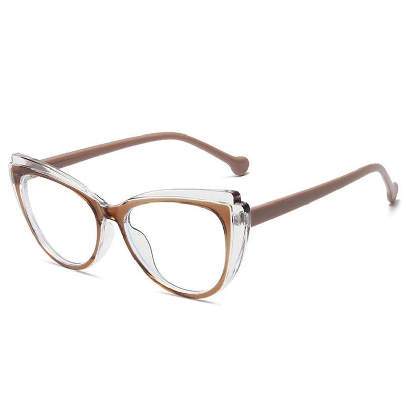 JNPCXI Retro TR90 Double Color Cat Eye Women Glasses Frame Fashion Pink Clear Anti-Blue Light Optical Men Eyewear Frame