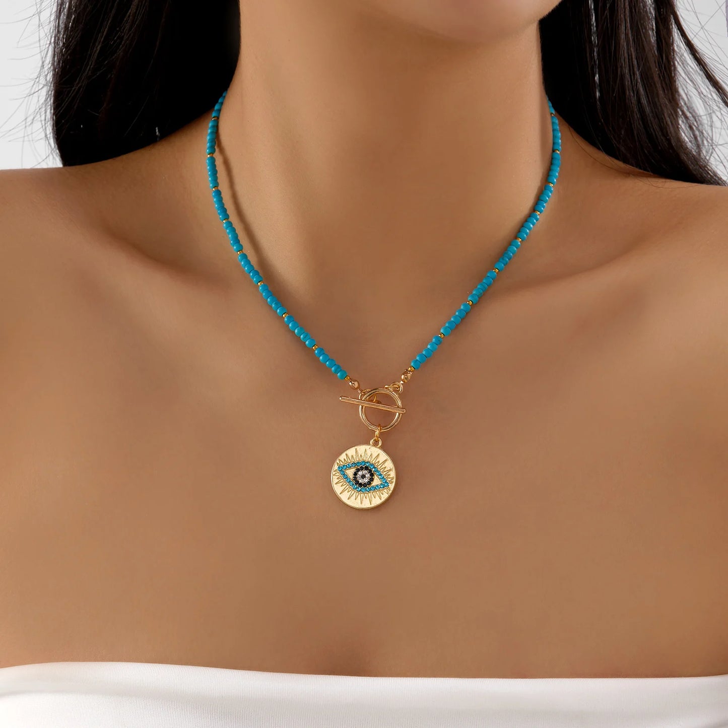 Bohemian Colorful Beads Choker Necklace for Women Round Lucky Evil Eye Heart Pendant Necklace Fashion Jewelry Y2k Accessories
