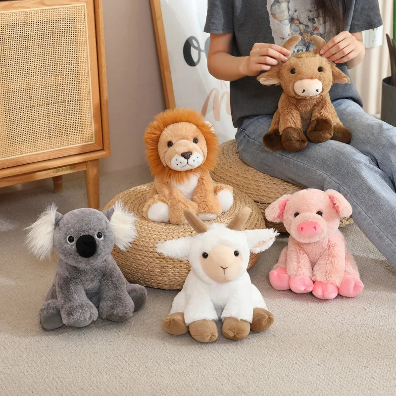 20cm Sitting Cute Forest Animal Tiger, Lion, Sheep, Cow, Fox, Plush Toy Doll, Christmas Birthday Gift