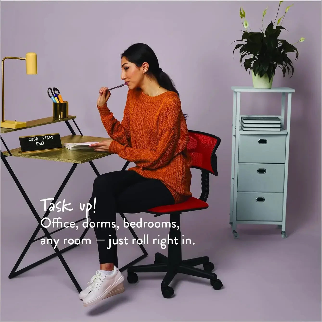 Swivel Mesh Desk Chair, Computer Room Keyboard Desk Table Red 21D x 21W x 33H in