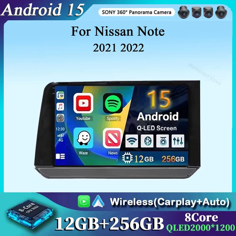 10" Android 15 Car Stereo for Nissan Note 2021 2022 Radio Touch Screen Carplay+Auto GPS WIFI 4G Navigation Autoradio Head Unit