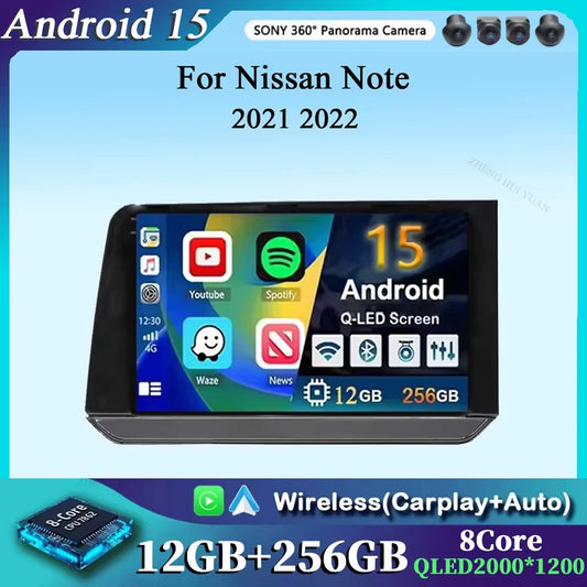 10" Android 15 Car Stereo for Nissan Note 2021 2022 Radio Touch Screen Carplay+Auto GPS WIFI 4G Navigation Autoradio Head Unit