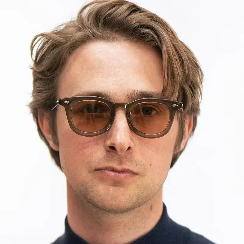 JNPCXI Retro Round Men Sunglasses Fashion Clear Ocean Lens Shades UV400 Women Trending Rivets Sun Glasses
