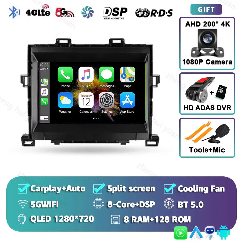 Android 15 CarPlay Auto For Toyota Alphard H20 2008 - 2014 Car Radio Multimedia navigation video DVD Autoradio Stereo 2din 4G+BT