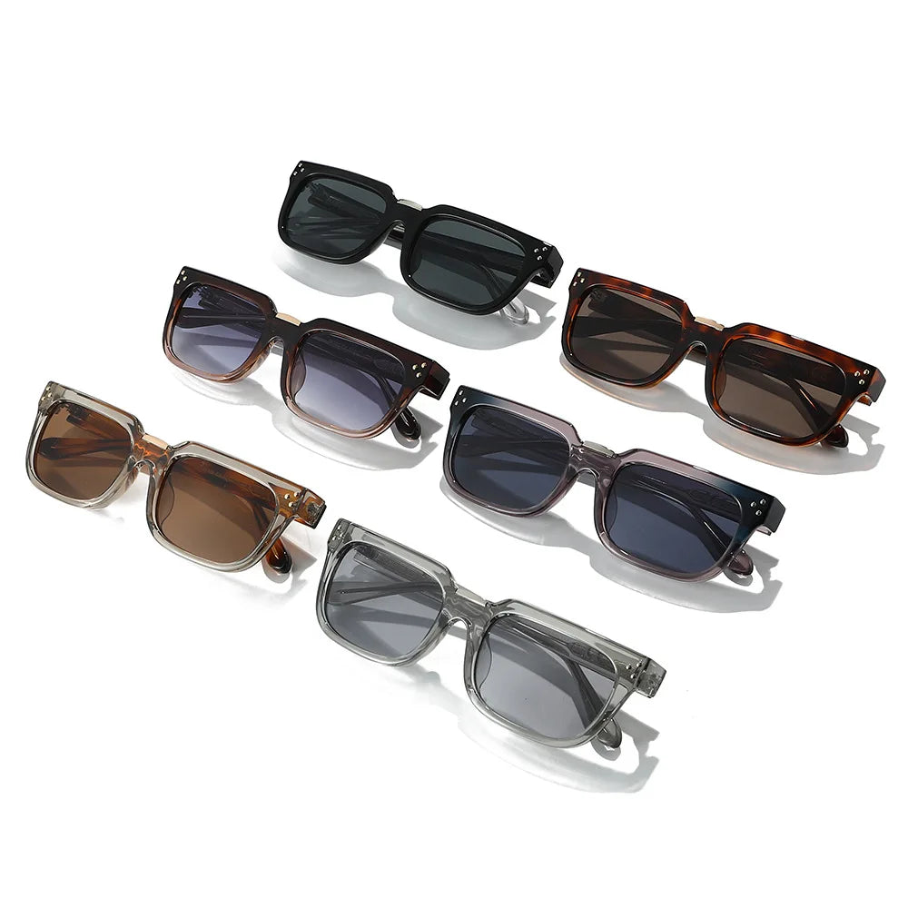 JNPCXI New Luxury Vintage Square Men Sunglasses Rivets Driving Polarized Shades Fashion Gradient Eyewear Trendy Sun Glasses