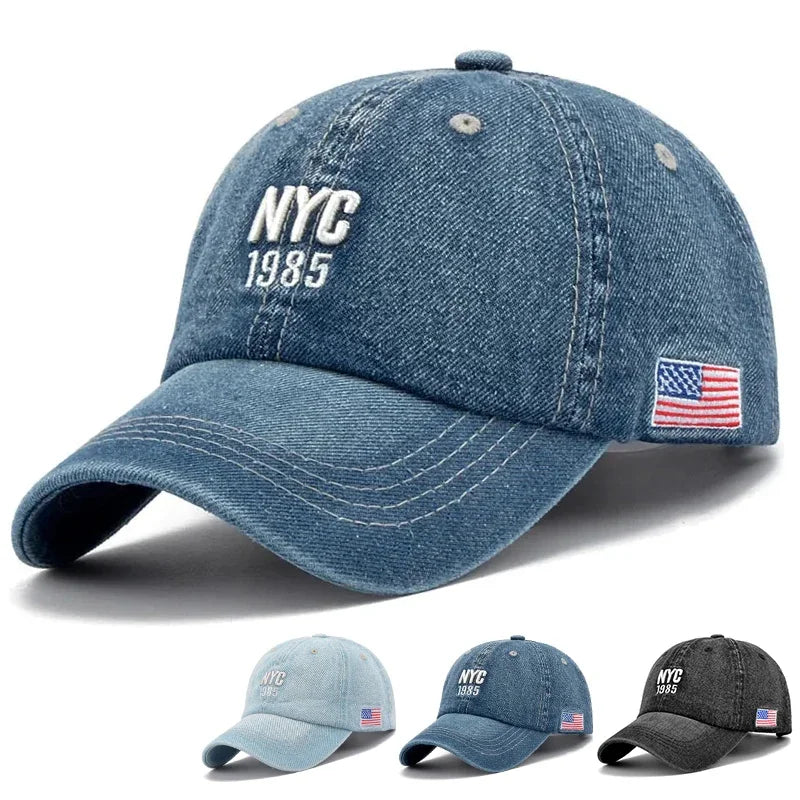 Fashion NYC 1985 Embroidery Denim Snapback Baseball Caps Adjustab Adult Sun Hats