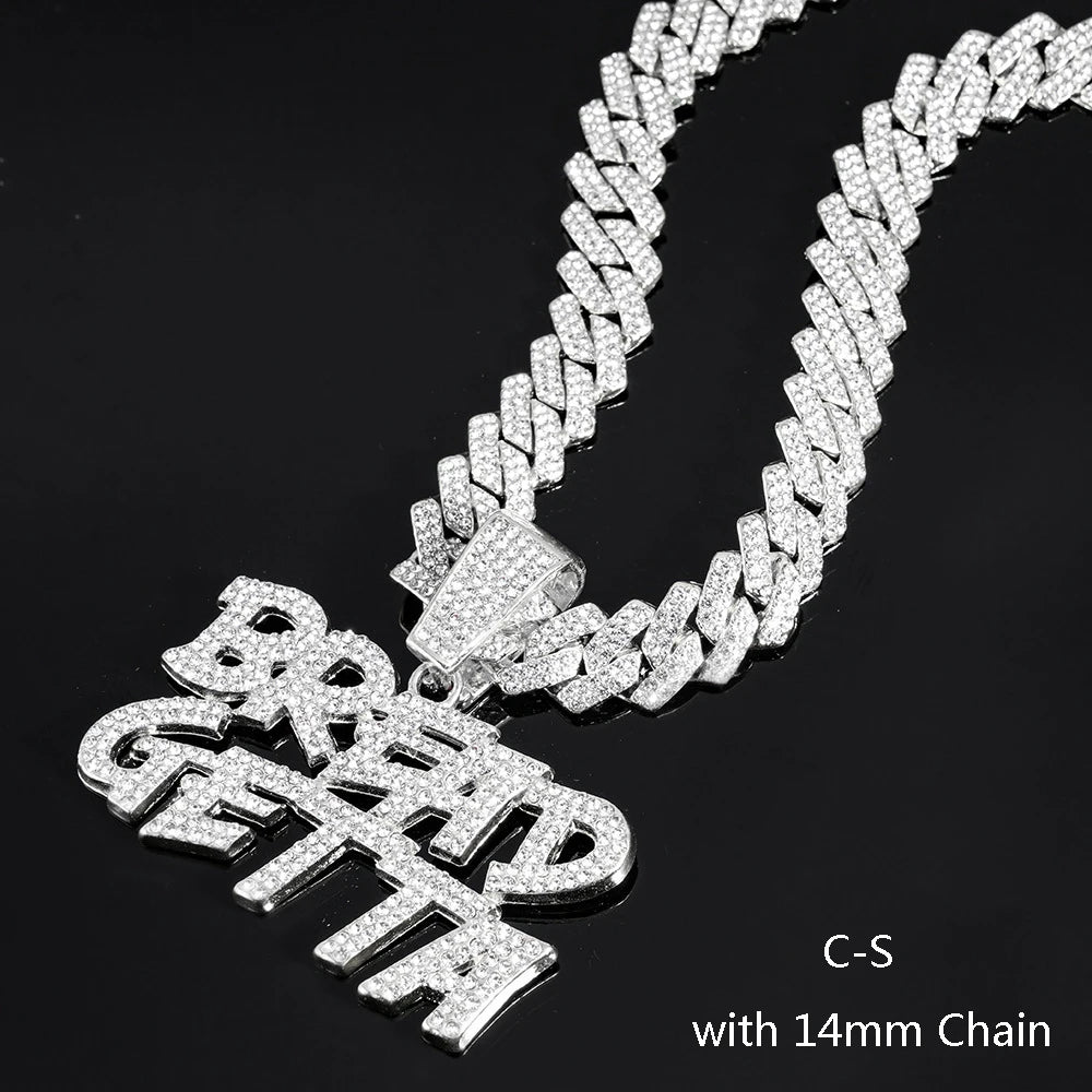 Men Hip Hop BREAD GETTA Letter Pendant Necklace with Cuban Chain Iced out Bling Tennis Chain Necklaces For Rapper Cool Jewelry